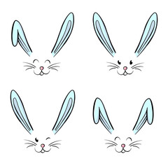 Bunny emotions character. Cute easter rabbit heads emoticons . Easter bunny sticker