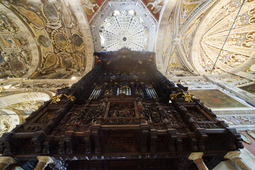 Tirano, Italy: interior of the Sanctuary. Pipe organ - obrazy, fototapety, plakaty
