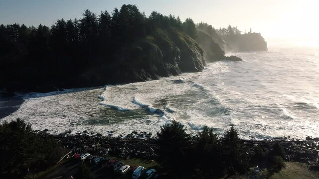 Photographers Taking King Tide Pictures of Cape Disappointment Lighthouse Aerial View
