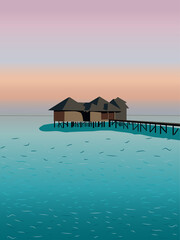 bungalow in the sea vector illustration
