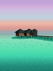 bungalow in the sea vector illustration