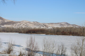 Siberian River bank in winter