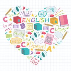 Concept of learning English. Flat design, vector pattern. English courses.