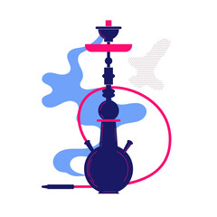 Hookah with smoke stylized flat illustration. Vector icon Shisha.