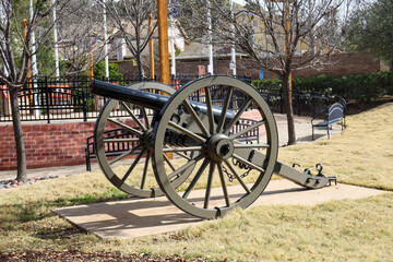 Side view of the cannon on display at the Veterans Park in the City of Poway, California.