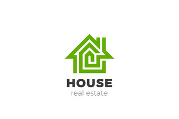 House Logo Real Estate design vector template Linear Outline style. Home service Logotype concept icon.