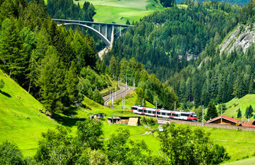 Regional train at the Brenner Railway in the Austrian Alps