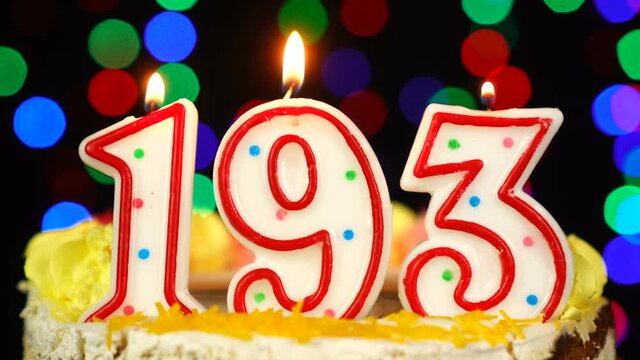 Number 193 Happy Birthday Cake With Burning Candles Topper.