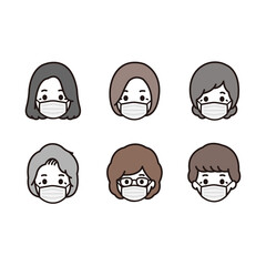 シニア 女性 マスク アイコン イラスト