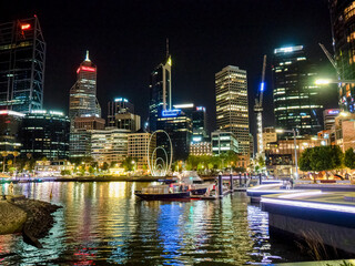 Perth city night time and colourful Christmas lights.