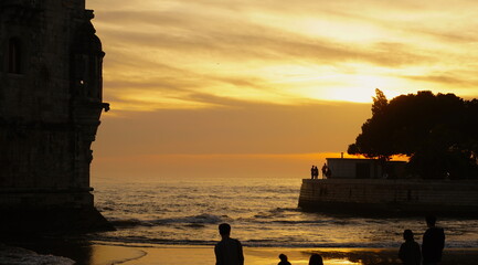 Lisbon, Portugal: Sunset at Belem Tower (Torre de Bel&eacute;m).