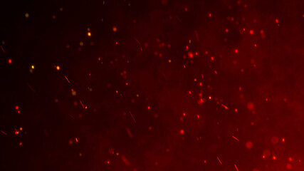Fire sparks background. Fire flying sparks. Burning red sparks. Abstract dark glitter fire...