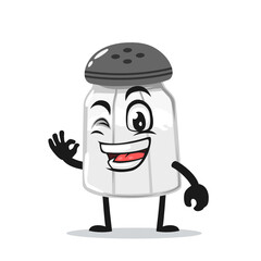 vector illustration of salt shaker mascot or character with nice hand