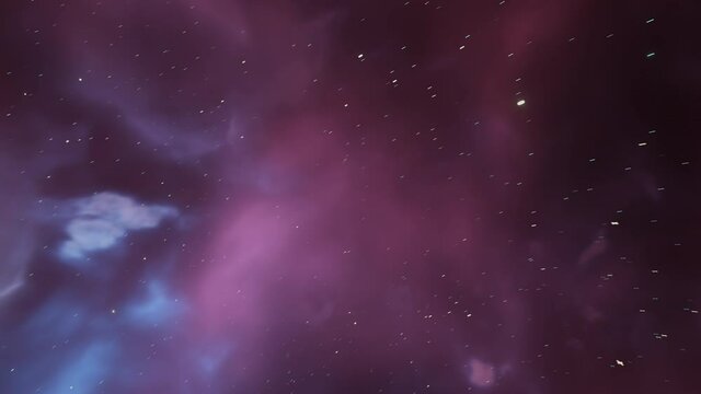CGI Loopable Space Travel Forward Animation Through Blue and Orange Nebula Clouds and Star Systems.
