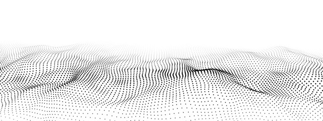 Wave 3d. Wave of particles. Futuristic point wave. Design for poster. Technology vector background. Vector illustration.