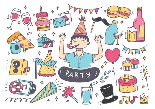 set of party doodle and accessories