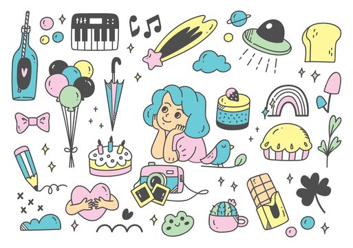 Set of cute hand drawn doodle vector illustration