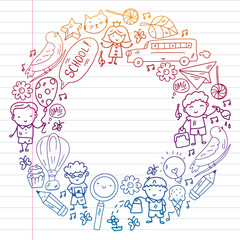 Fototapeta na wymiar Kids drawing Kindergarten School Happy children play Illustration for kids Nursery Preschool Children icon