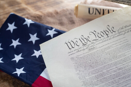 Constition of USA with US flag
