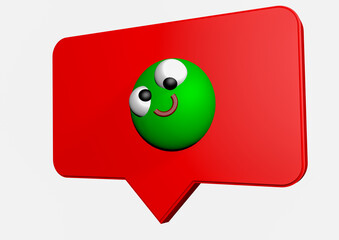 3D icon of message or notification in social networks, with a happy green face