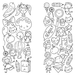 Vector pattern with items for school. Online internet education, e-learning.