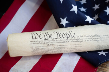 Constition of USA with US flag