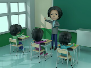 学校で教える先生と勉強する生徒