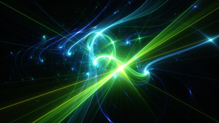 Naklejka premium Abstract background, smooth blue and green lines on a black background.