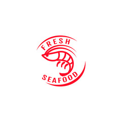 shrimp for Seafood restaurant logo. Red prawn
