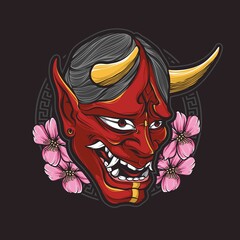 red oni mask vector logo