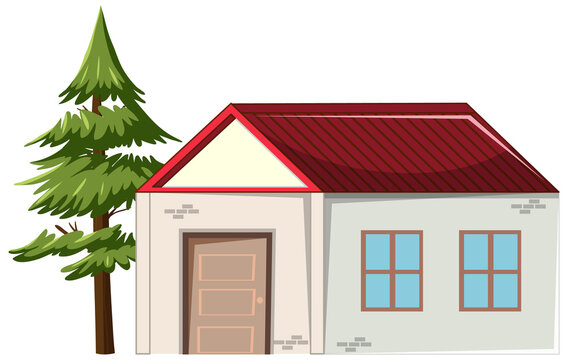 A small house with a tree isolated on white background