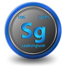 Seaborgium chemical element. Chemical symbol with atomic number and atomic mass.