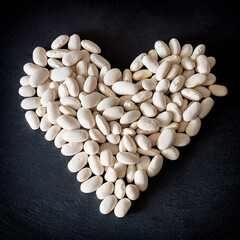 Beans shaped a heart on black slate board