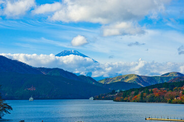 Lake Ashi and mt. Hakone in Hakone town, Japan.