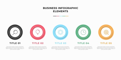Presentation business infographic template with 5 options or steps. Modern infographic design template. Creative concept of five stages of business project
