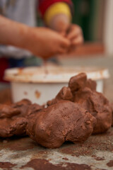 detail of the worked and molded clay. vertical
