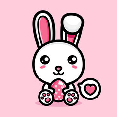 cartoon cute bunny vector design sitting holding easter egg
