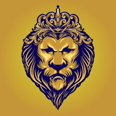 Vintage Gold Lion King with Ornament Crown illustrations for your work Logo, mascot merchandise t-shirt, stickers and Label designs, poster, greeting cards advertising business company or brands.

