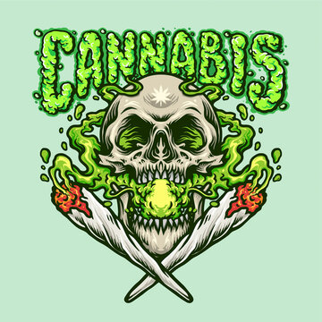 Smoking Skull Cannabis Joint illustrations for your work Logo, mascot merchandise t-shirt, stickers and Label designs, poster, greeting cards advertising business company or brands.
