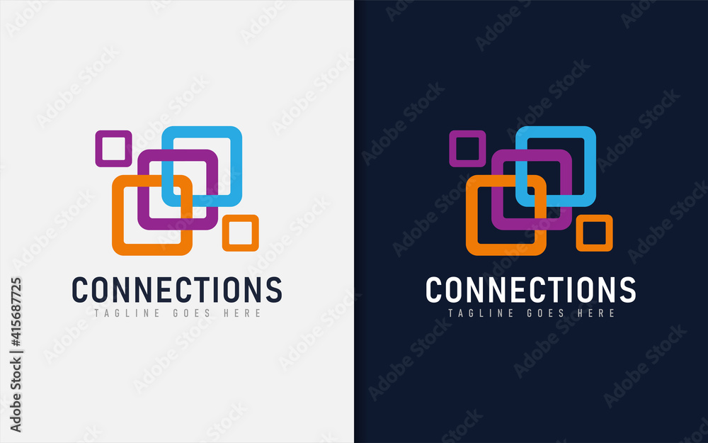 Poster creative connections logo design. abstract colorful square shape combination. usable for brand and t