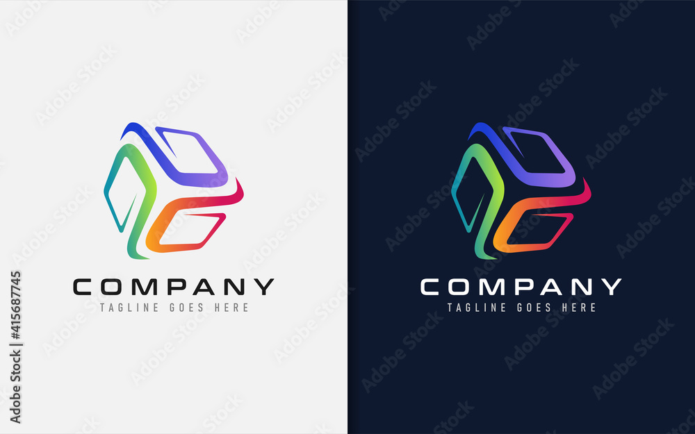 Poster Creative Cube Tech Logo Design. Abstract Cube Shape Build From Colorful Modern Lines. Usable For Business Brand and Tech Company. Vector Logo Illustration.