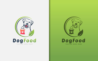 Creative Dog Food Logo Design. The Dog Carries The Pack of Food Logo Design. Animal Vector Logo Illustration.