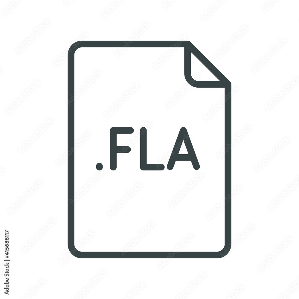 Fototapete FLA file format line icon. Linear style sign for mobile concept and web design. Simple outline symbol. Vector illustration isolated on white background. EPS 10.