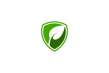 illustration of shield and leaf. nature logo vector.