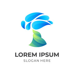 abstract tree logo with water drop icon template