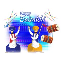 Vector illustration for happy Baisakhi, Indian punjabi festival with festival theme elements.