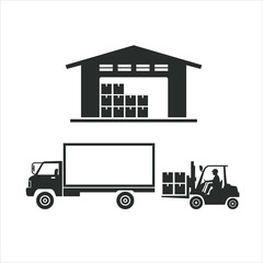 a collection of warehouse icon, truck icon and forklift icon.