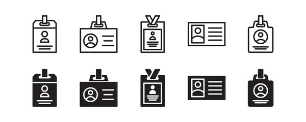 ID card, press card, name tag icon set. Vector graphic illustration. Suitable for website design, logo, app, template, and ui. 