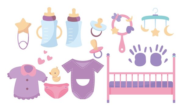 Set of baby shower elements logo
