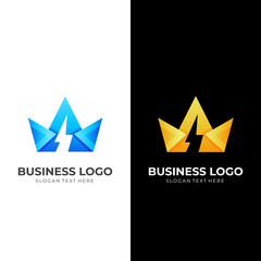 Obraz premium king thunder logo, thunder and crown, combination logo with 3d yellow and blue color style